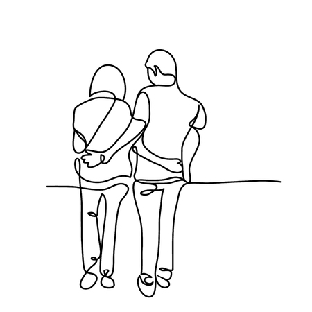 Vector continuous line drawing of young couple walking togetherのイラスト素材