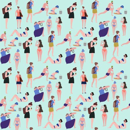 Hand drawn pattern theme of summer  vacation with active people and relaxing at summer resort....