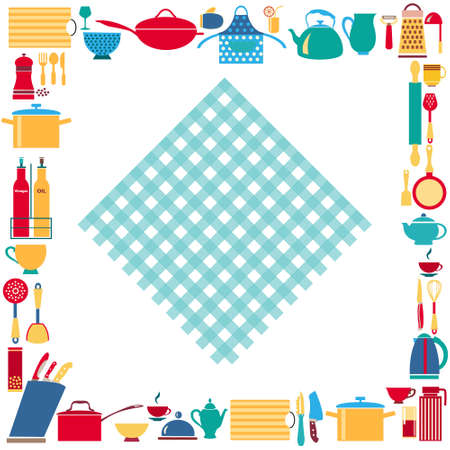 Set of kitchenware and restaurant utensils vector background. Can be used in banner, publications, postcards, print, poster.のイラスト素材