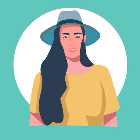 Vector illustration Portrait of a beautiful young woman in a hat fashion style design.