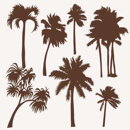 Coconut palm tree silhouette illustration. Decorative Plants of tropical forest. Landscape elements for design.のイラスト素材