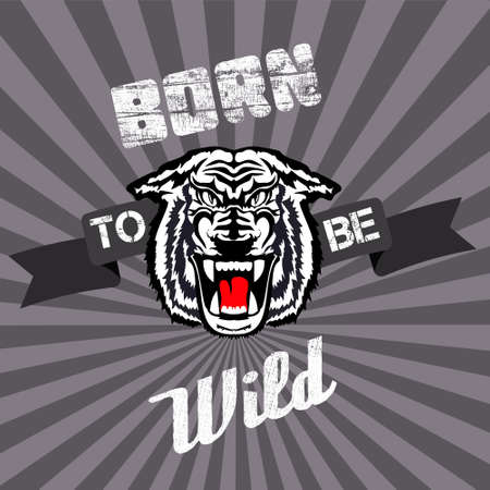 Vintage style design with tiger and text Born to be Wild. Old style poster and t shirt.のイラスト素材