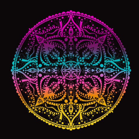 mandala circular pattern ornamental on black background. Mandala for Henna, tattoo, decoration design element with gradient.の写真素材