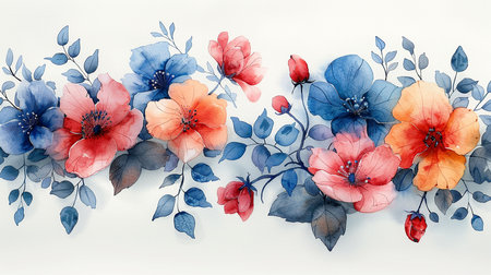 watercolor pastel spring flowers on a plain white background. Banner of decorative flower graphic designの素材