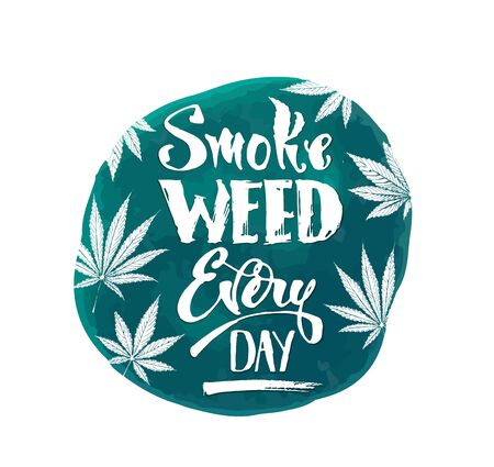 Calligraphy Smoke weed every day. Rastafarian culture of smoking natural cannabis. Vector illustrationのイラスト素材