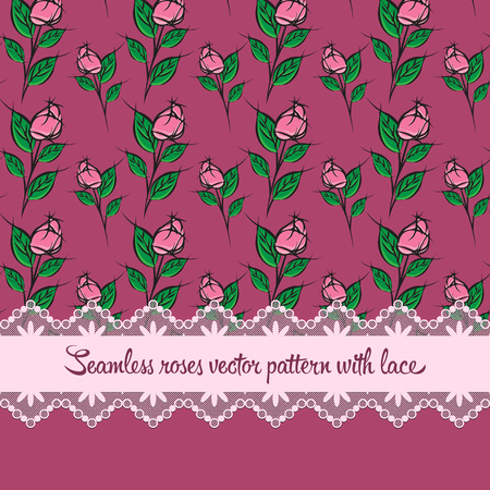 Seamless roses pattern with lace purple backgroundのイラスト素材