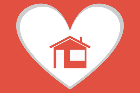 Little red house on a background of heartのイラスト素材