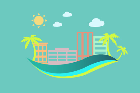 Colorful houses on the beach on sky backgroundのイラスト素材