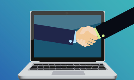 Online deal. Handshake of two business people in suitsのイラスト素材