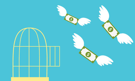 Free money. Open cage with flying money. Business concept.のイラスト素材