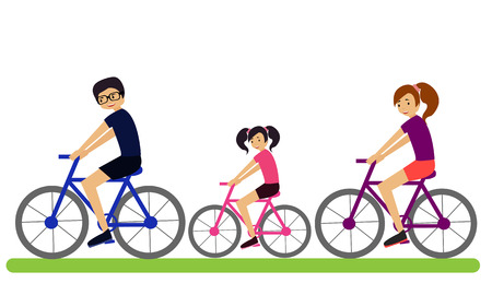 Family. The mother and father and their child ride bikes. Vector illustration.のイラスト素材
