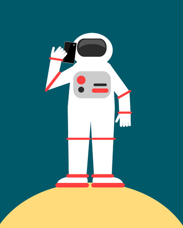 Astronaut speaks on the phone in space. Vector illustrationのイラスト素材