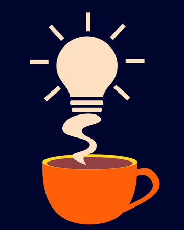 Energy charge. Cup of coffee with smoke in the form of a symbol of new ideas. Vector illustrationのイラスト素材