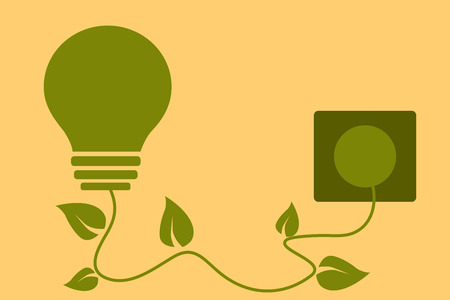 Green energy concept. Light bulb with leaves plugged in. Vector illustration.のイラスト素材