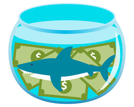 Business shark. Fish in an aquarium with money. Vector illustrationのイラスト素材