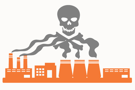 Air pollution. Plant with smoke in the shape of the skull. Vector illustrationのイラスト素材