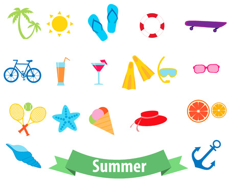 Summer icon set. Sports and beach accessories. Vector illustrationのイラスト素材
