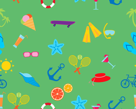 Summer background. Sports and beach accessories. Vector seamless pattern