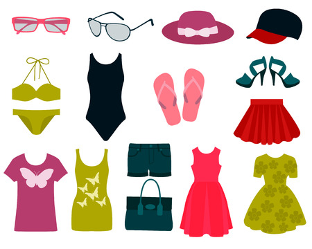 Set of summer clothes and accessories. Vector illustrationのイラスト素材