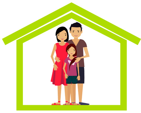 Happy family in a house. Mother, father and daughter. Vector illustrationのイラスト素材