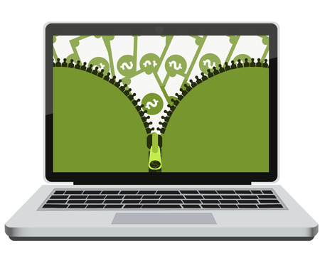 Opening earnings on the Internet. Laptop with money. Vector illustrationのイラスト素材