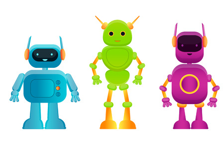 Toy robots set isolated on white background. Vector illustrationのイラスト素材
