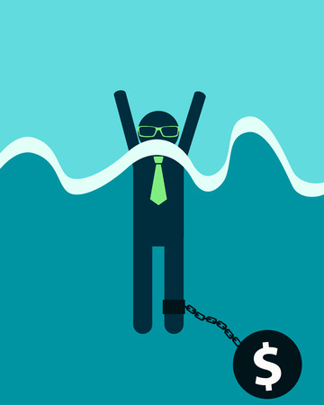 Businessman with debt burden. Man drowns. Vector illustrationのイラスト素材