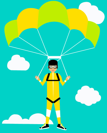Parachutist on background sky. Concept of active rest. Vector illustrationのイラスト素材
