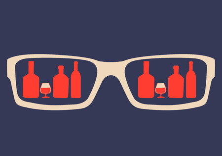 Concept alcohol addiction. In the glasses reflected alcoholic beverages. Vector illustrationのイラスト素材