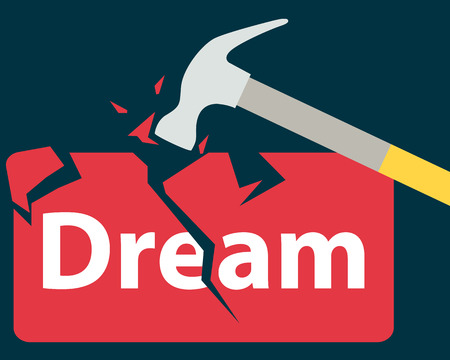 Broken dream. Hammer breaks a red stone. Vector illustrationのイラスト素材