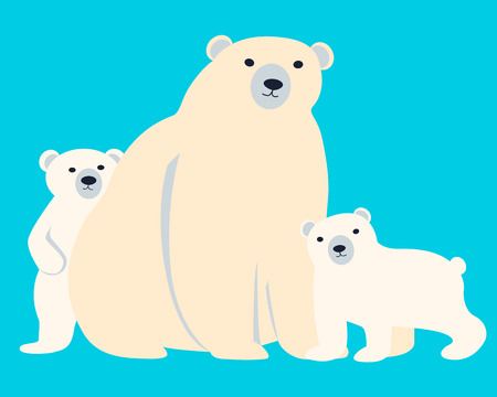 Family of polar bears. Mother and cubs on blue background. Vector illustrationのイラスト素材