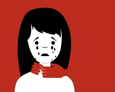 Domestic violence. Man strangling a woman. Vector illustrationのイラスト素材