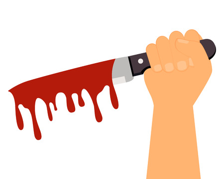 Social problems. Man holding a bloody knife. Vector illustrationのイラスト素材