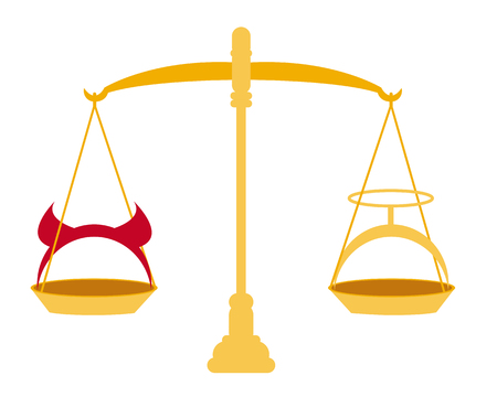Make the right decision. Good and evil. Vector illustrationのイラスト素材