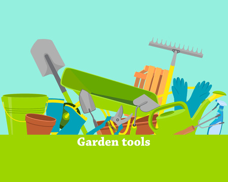 Poster garden tools with space for text. Vector illustrationのイラスト素材
