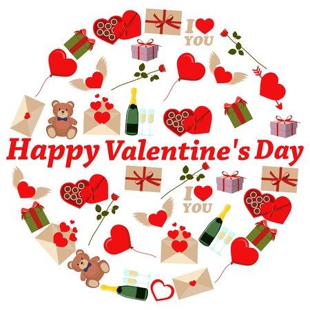 Happy Valentines Day Card. Candy, gifts and flowers. のイラスト素材