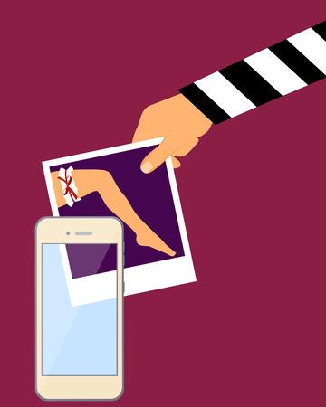 Stealing personal photos from a mobile phone. Vector illustrationのイラスト素材