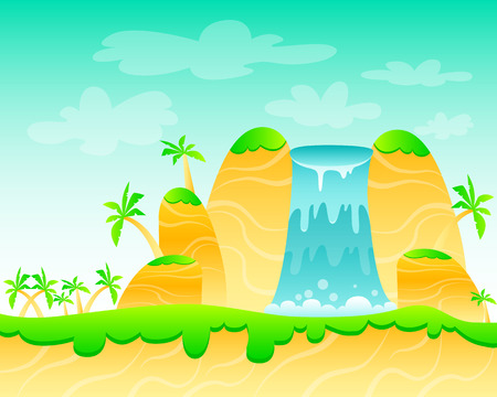 Waterfall and palm trees. Game Design. illustrationのイラスト素材