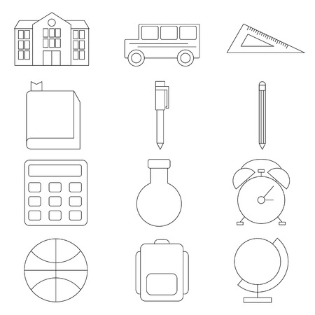 Icon set School and Education. Thin black line. Vector illustrationのイラスト素材