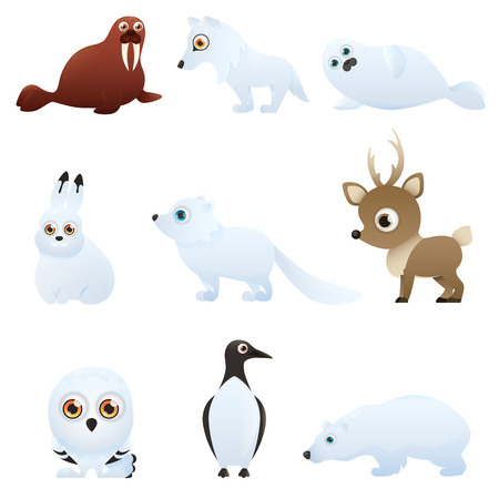 Set Arctic animals isolated on white background.のイラスト素材