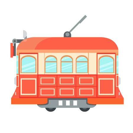 Red vintage tram isolated on white background. Vector illustrationのイラスト素材