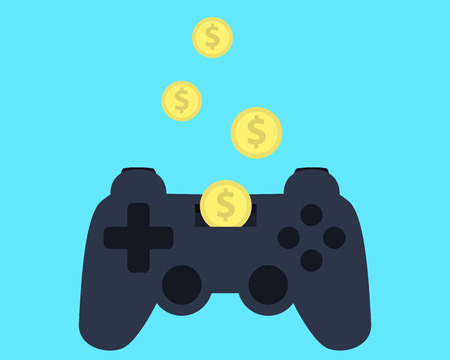 Investment in video games. Flat design.
