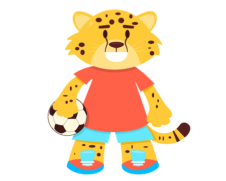 Cheetah soccer player isolated on white background. Flat design. Vector illustrationのイラスト素材