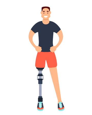Young man with a prosthetic leg smiling. Vector illustrationのイラスト素材