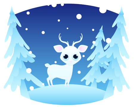Winter forest landscape with white deer. Vector illustrationのイラスト素材