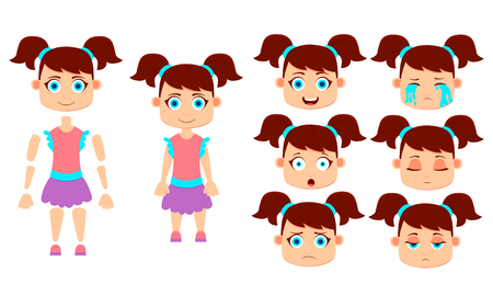 Set of little girl for animation. Flat design. Vector illustrationのイラスト素材