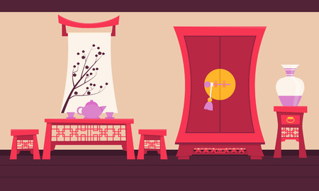 Interior ancient China. Flat design. Vector illustrationのイラスト素材