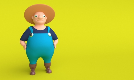 Funny character farmer on a green background. 3d renderingの写真素材