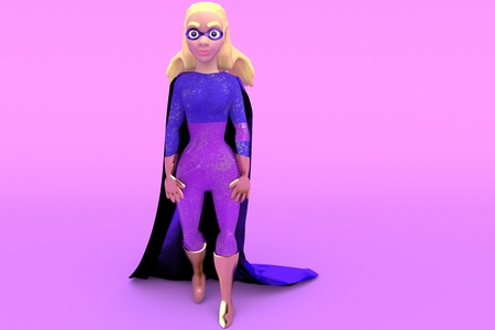 Cute cartoon character. Woman Superhero. 3d renderingの写真素材