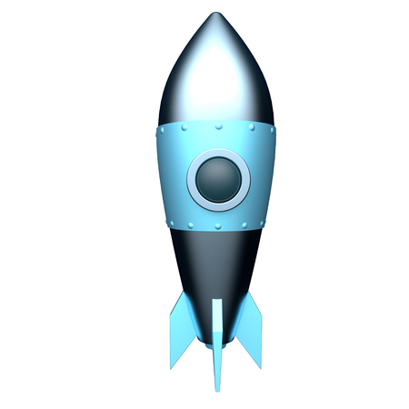 Blue rocket isolated on white background. 3d renderingの写真素材